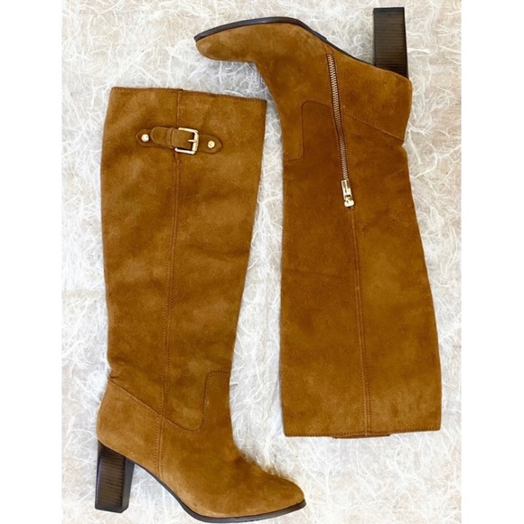 MICHAEL Michael Kors Shoes - Michael Kors Burke Camel Suede Buckle Tall Boots 8